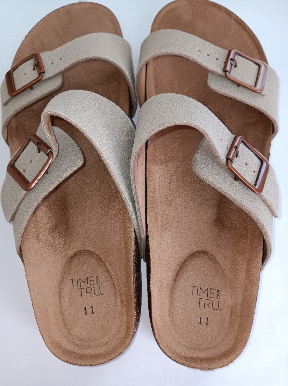 Time And True New Size 11 Beige Suede Double Buckle Slide Sandal